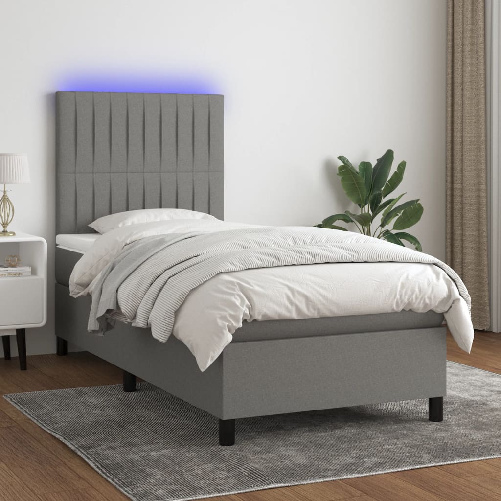 Krevet box spring s madracem LED tamnosivi 100x200 cm tkanina