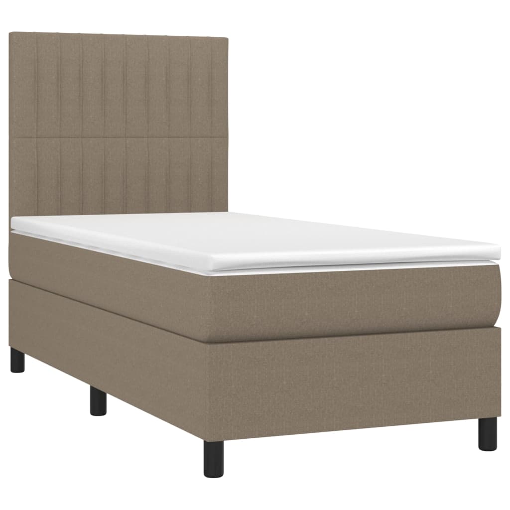 Krevet box spring s madracem LED smeđesivi 100x200 cm tkanina