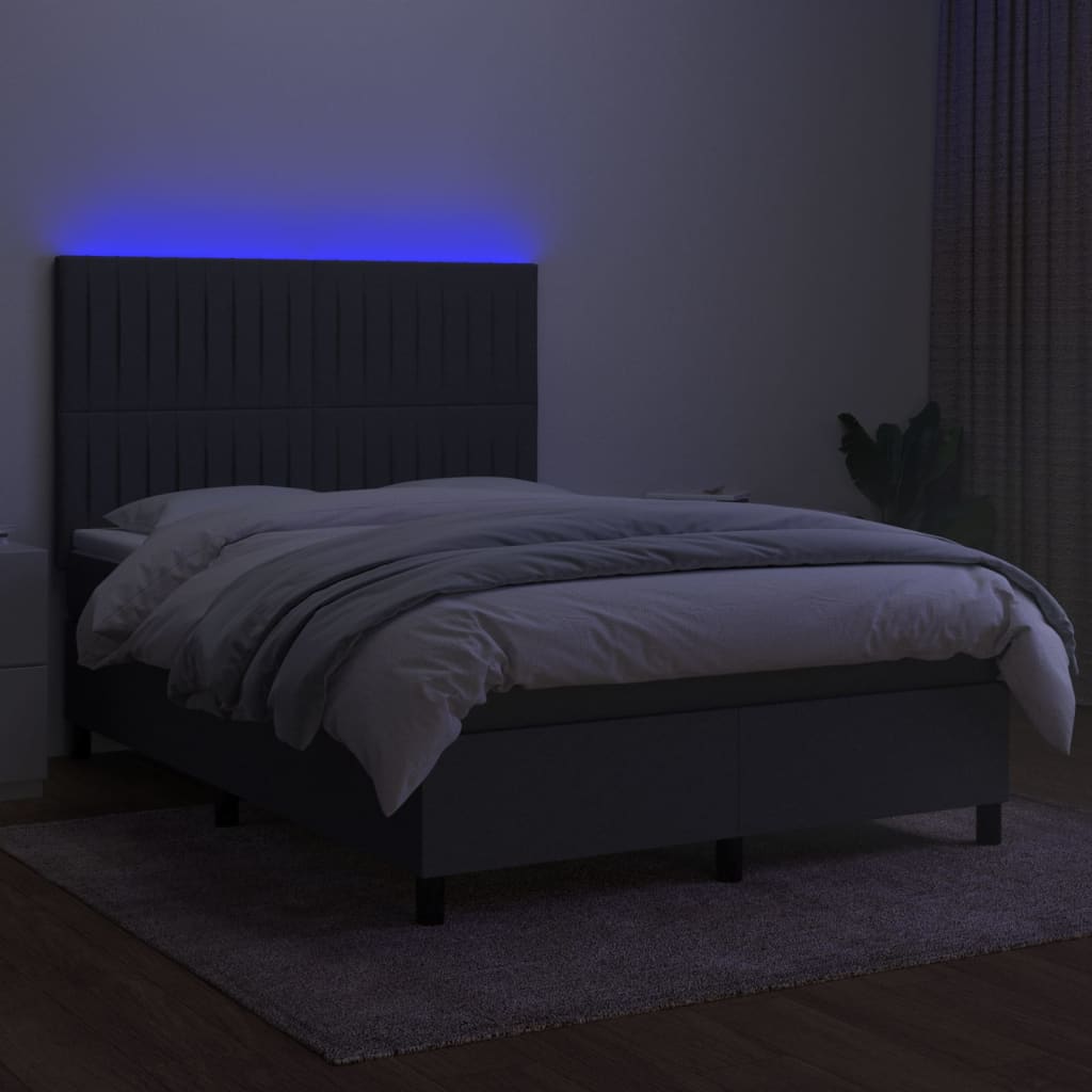 Krevet box spring s madracem LED tamnosivi 140x190 cm tkanina