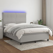 Krevet box spring s madracem LED svjetlosivi 140x200 cm tkanina