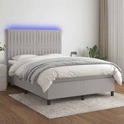 Krevet box spring s madracem LED svjetlosivi 140x200 cm tkanina