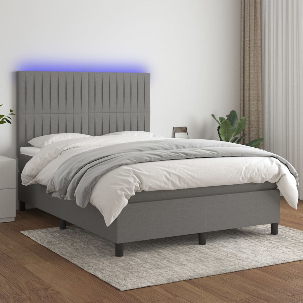 Krevet box spring s madracem LED tamnosivi 140x200 cm tkanina