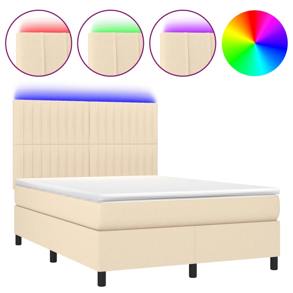 Krevet box spring s madracem LED krem 140x200 cm od tkanine