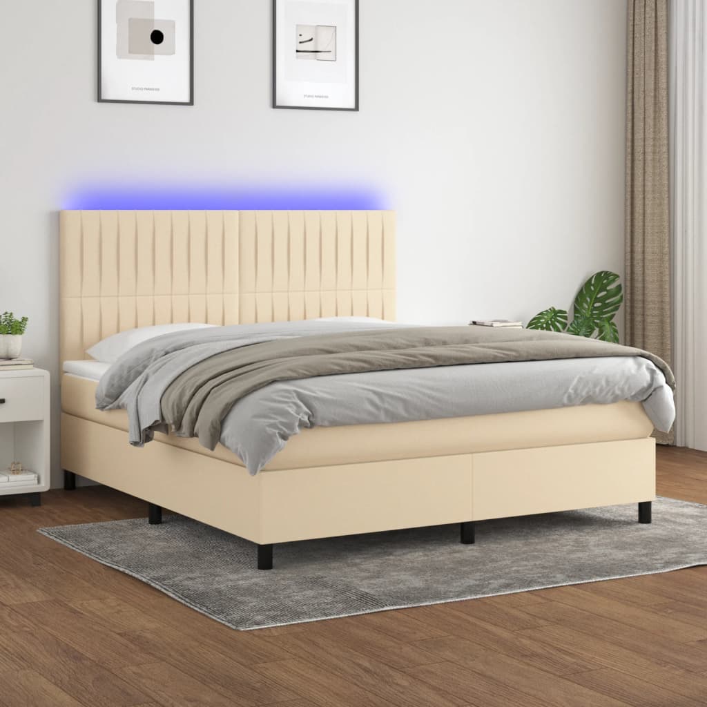 Krevet box spring s madracem LED krem 160x200 cm od tkanine