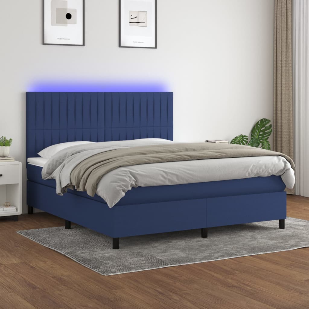 Krevet box spring s madracem LED plavi 160x200 cm od tkanine