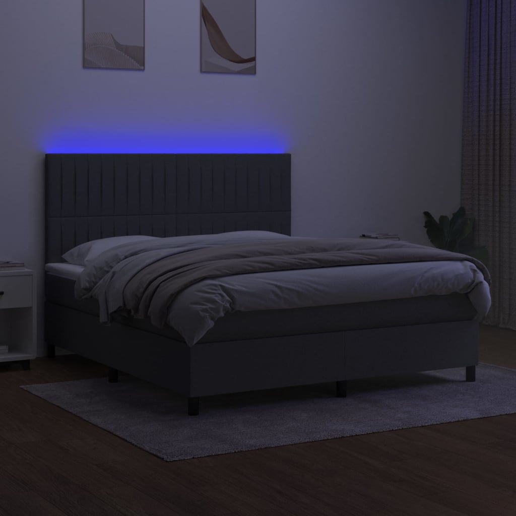 Krevet box spring s madracem LED tamnosivi 180x200 cm tkanina