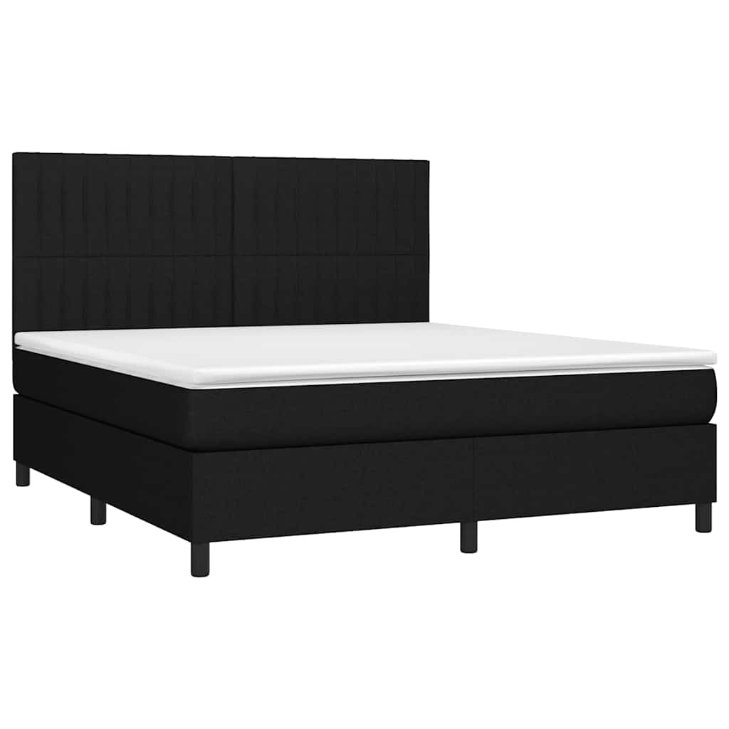 Krevet box spring s madracem LED crni 180x200 cm od tkanine