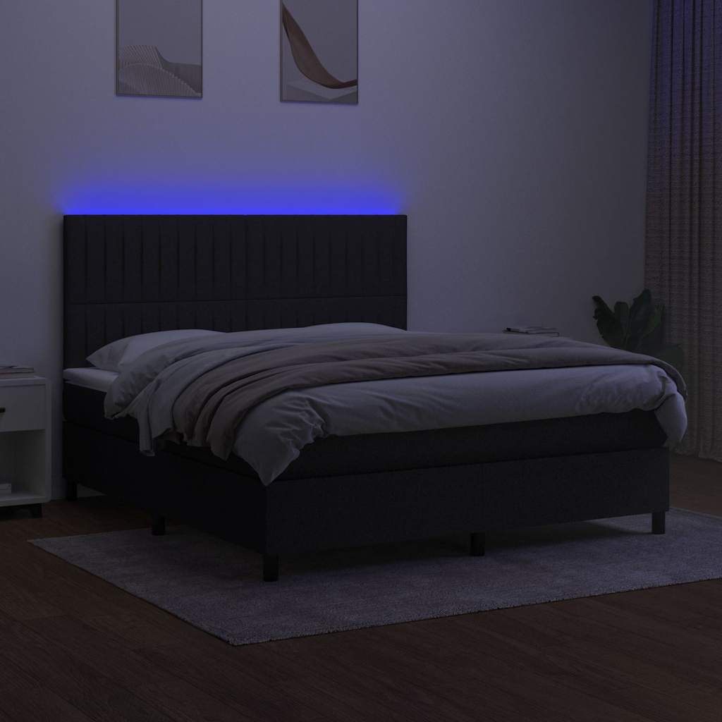 Krevet box spring s madracem LED crni 180x200 cm od tkanine