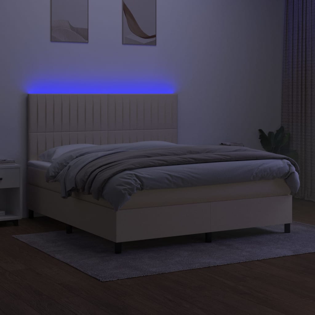Krevet box spring s madracem LED krem 180x200 cm od tkanine