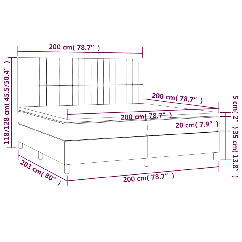 Krevet box spring s madracem LED crni 200x200 cm od tkanine