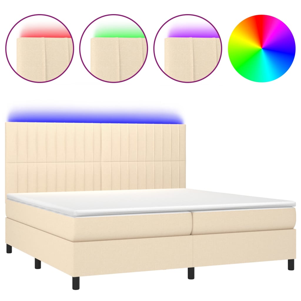 Krevet box spring s madracem LED krem 200x200 cm od tkanine