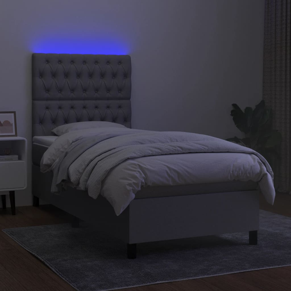Krevet box spring s madracem LED svjetlosivi 80x200 cm tkanina
