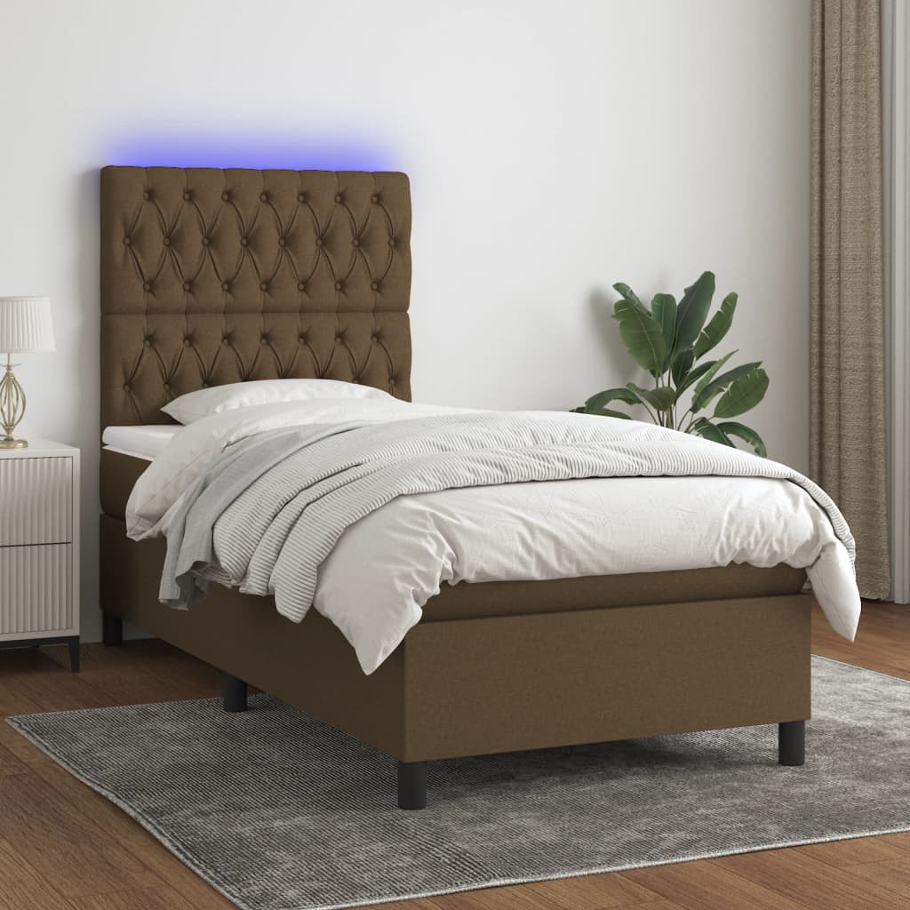 Krevet box spring s madracem LED tamnosmeđi 80 x 200 cm tkanina