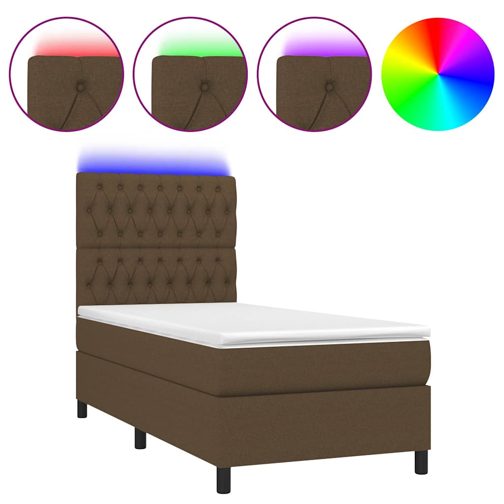Krevet box spring s madracem LED tamnosmeđi 90x190 cm tkanina