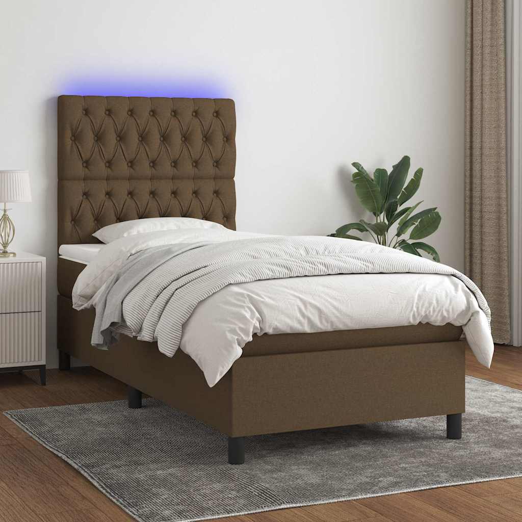 Krevet box spring s madracem LED tamnosmeđi 90x190 cm tkanina