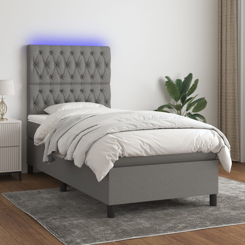 Krevet box spring s madracem LED tamnosivi 90x200 cm tkanina