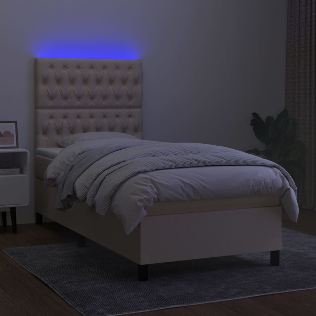 Krevet box spring s madracem LED krem 90x200 cm od tkanine