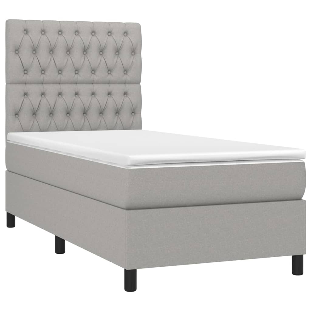 Krevet box spring s madracem LED svjetlosivi 100x200 cm tkanina