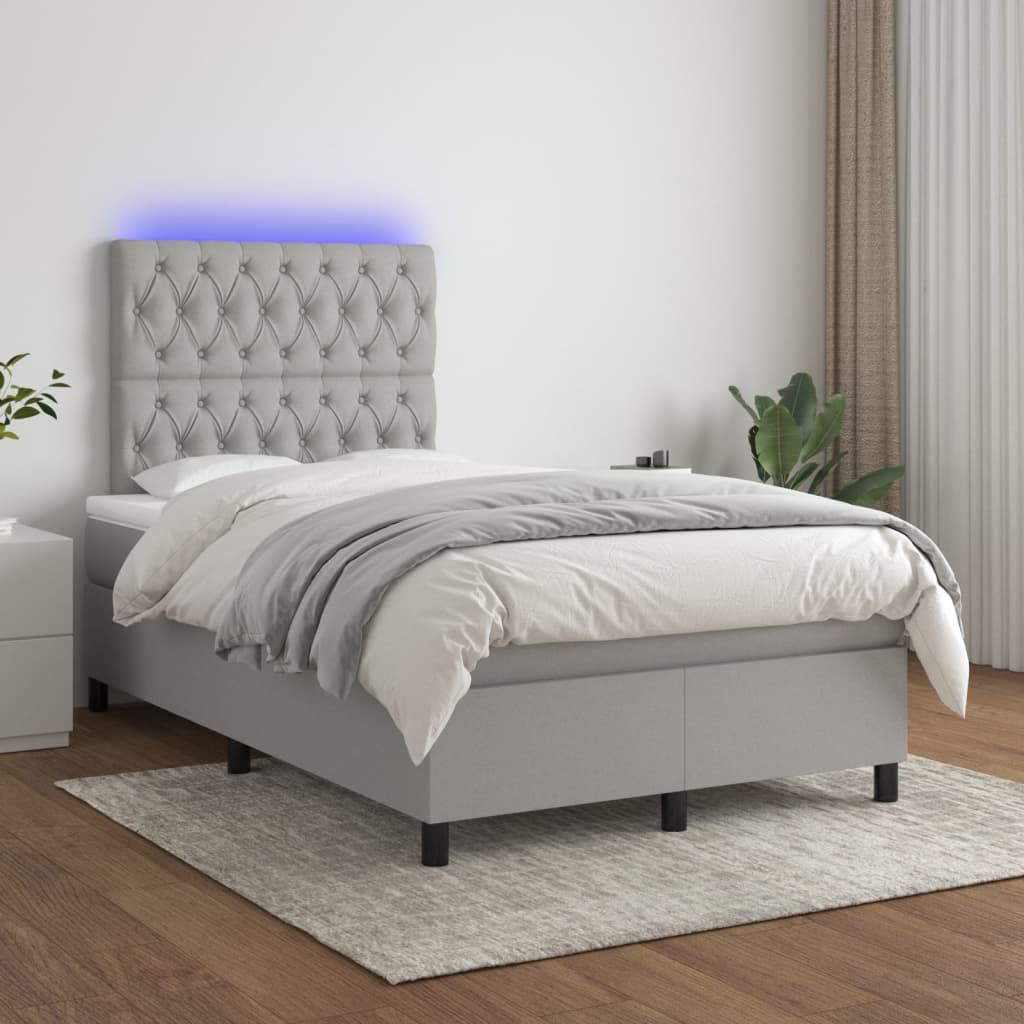 Krevet box spring s madracem LED svjetlosivi 120x200 cm tkanina