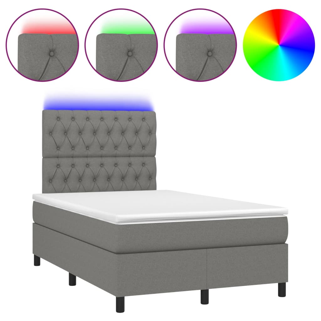 Krevet box spring s madracem LED tamnosivi 120 x 200 cm tkanina