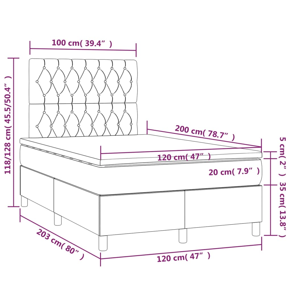 Krevet box spring s madracem LED tamnosivi 120 x 200 cm tkanina