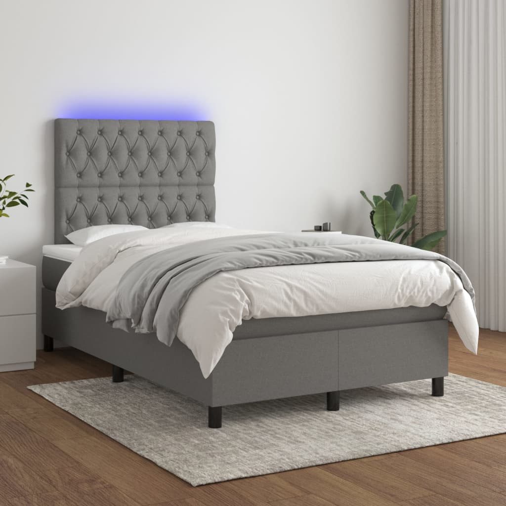 Krevet box spring s madracem LED tamnosivi 120 x 200 cm tkanina