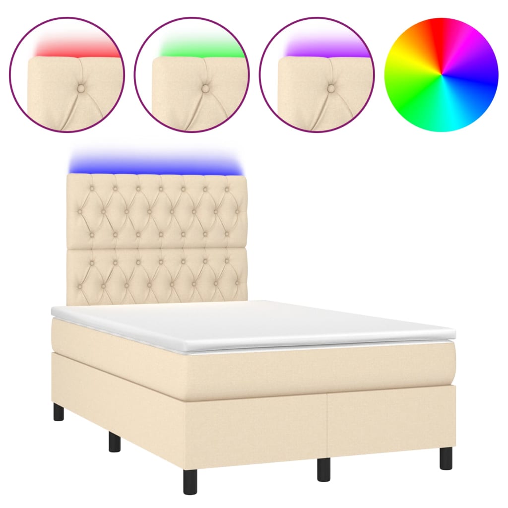 Krevet box spring s madracem LED krem 120 x 200 cm od tkanine