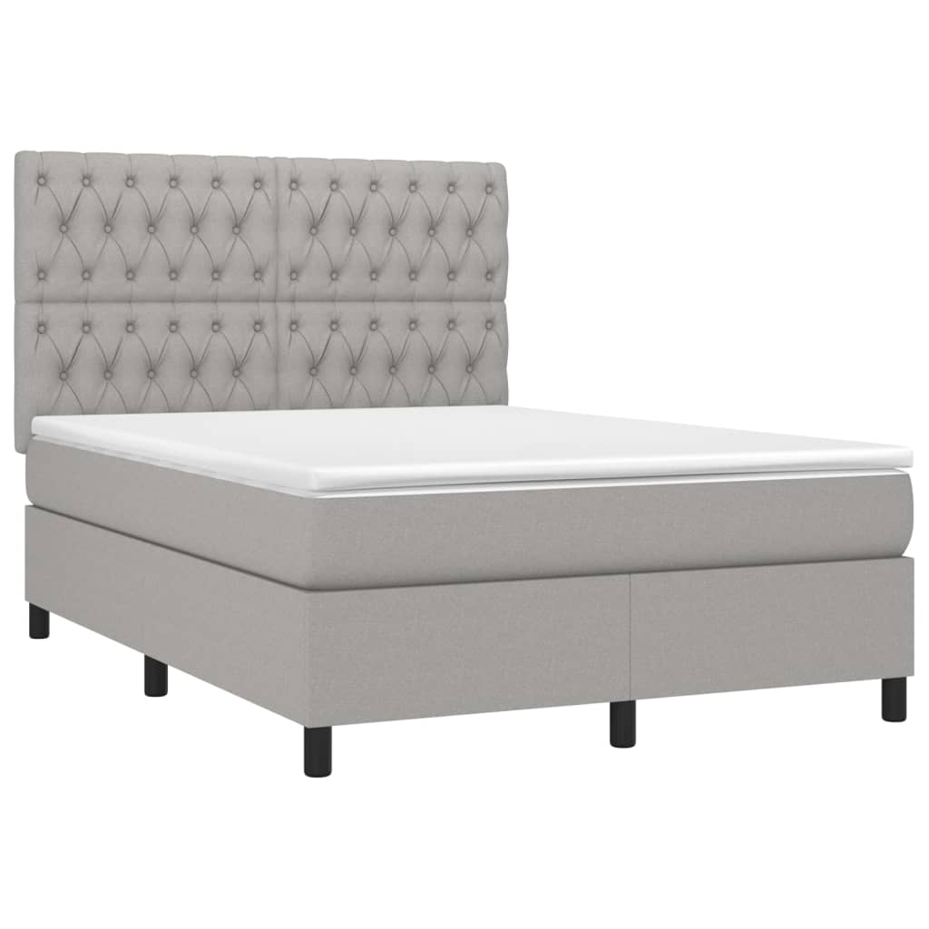 Krevet box spring s madracem LED svjetlosivi 140x200 cm tkanina