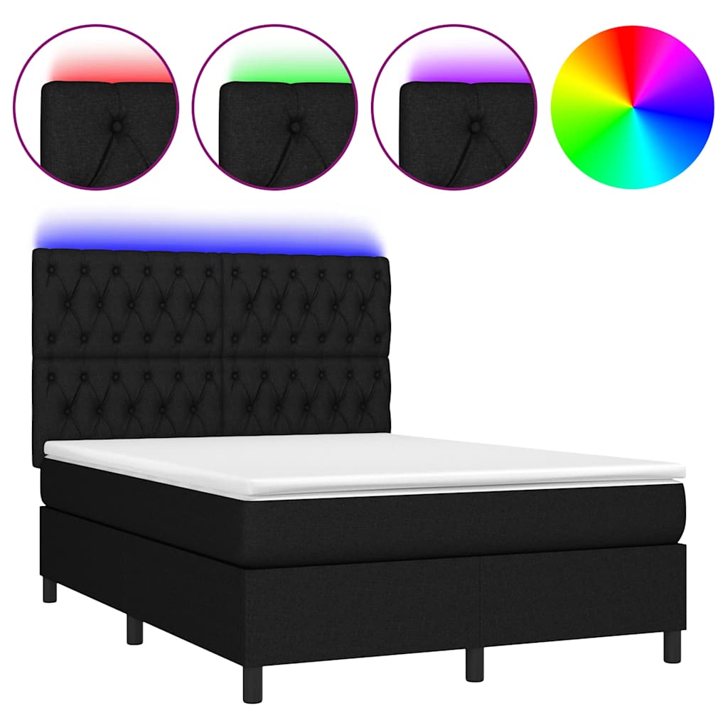 Krevet box spring s madracem LED crni 140x200 cm od tkanine