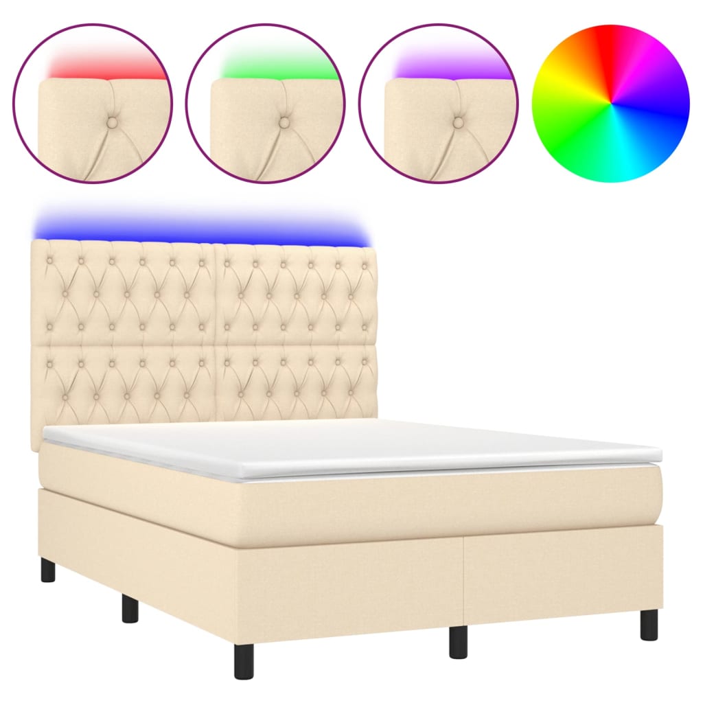 Krevet box spring s madracem LED krem 140x200 cm od tkanine