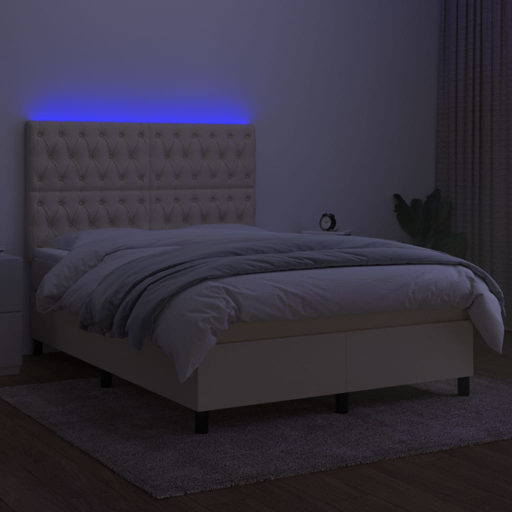 Krevet box spring s madracem LED krem 140x200 cm od tkanine