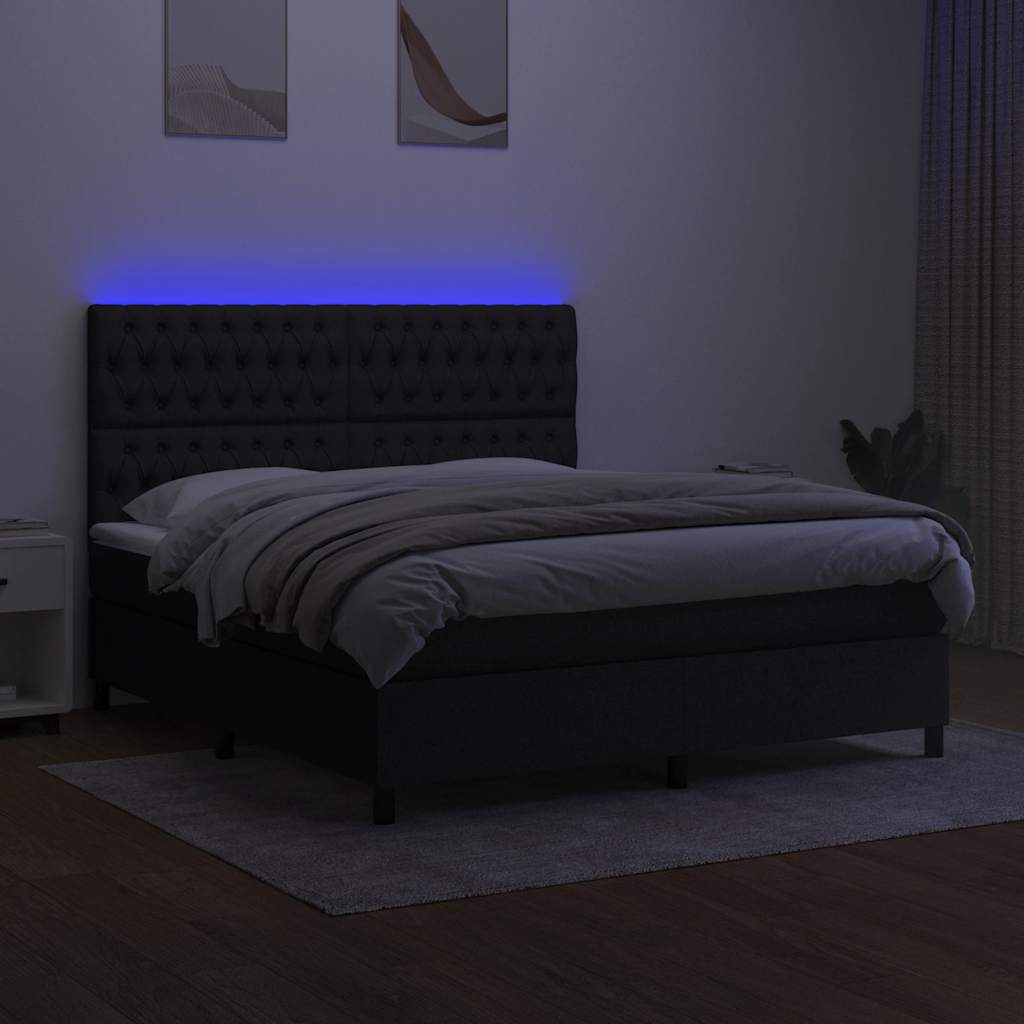 Krevet box spring s madracem LED crni 160x200 cm od tkanine