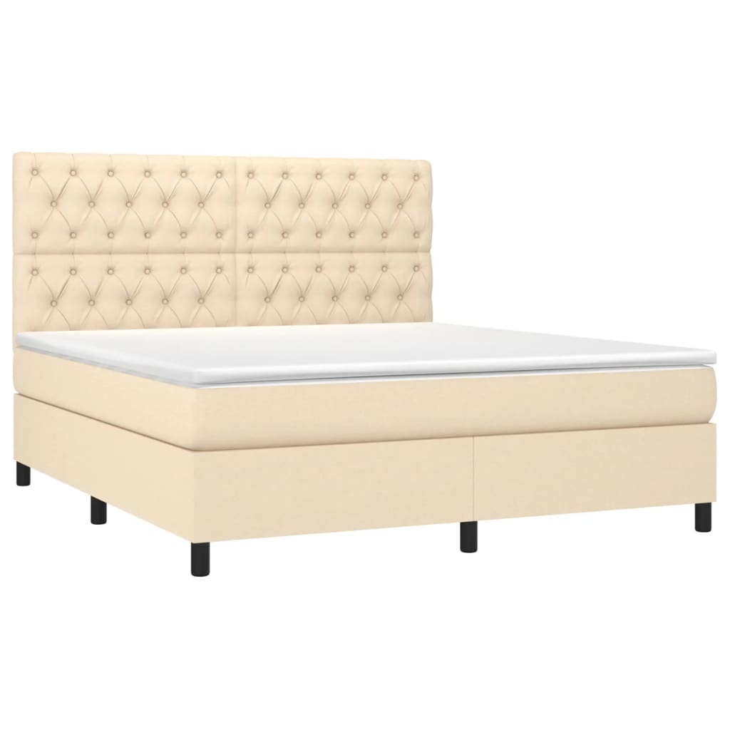 Krevet box spring s madracem LED krem 160x200 cm od tkanine