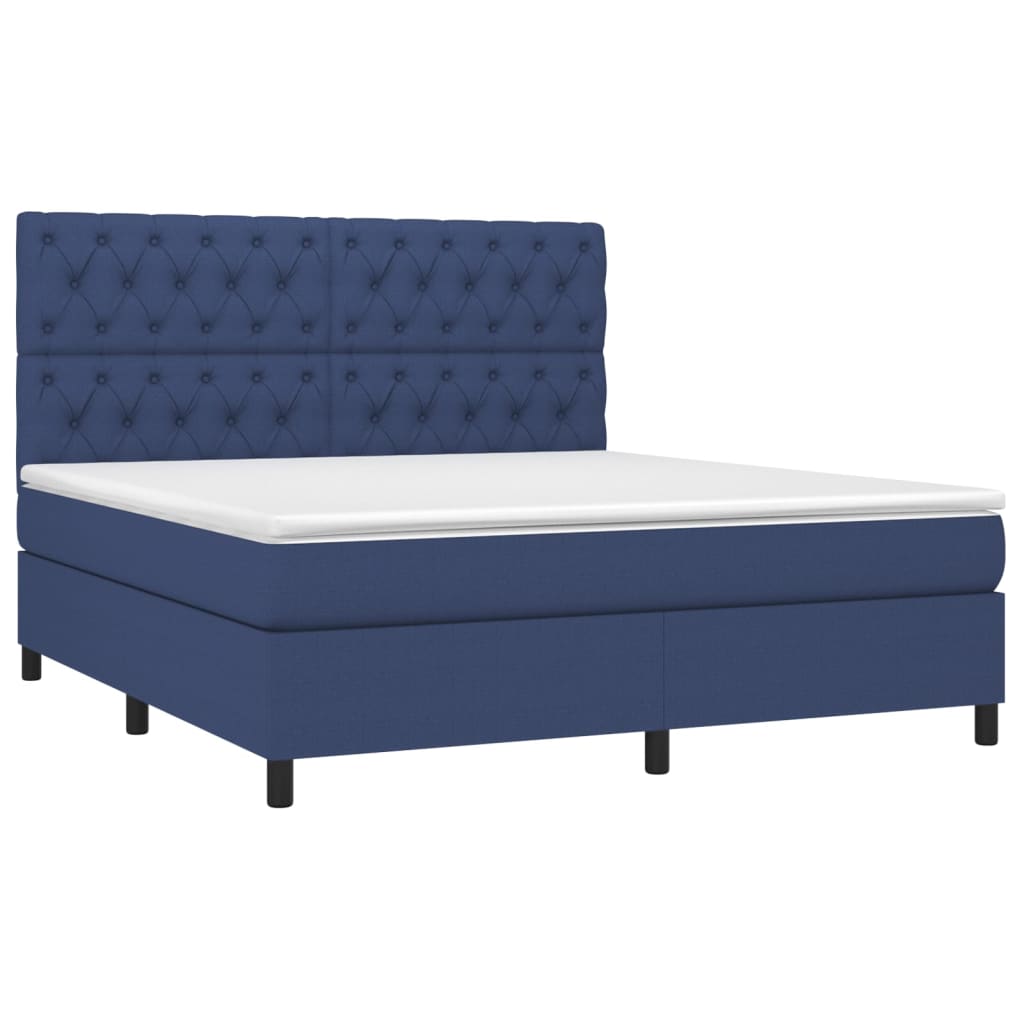 Krevet box spring s madracem LED plavi 160x200 cm od tkanine