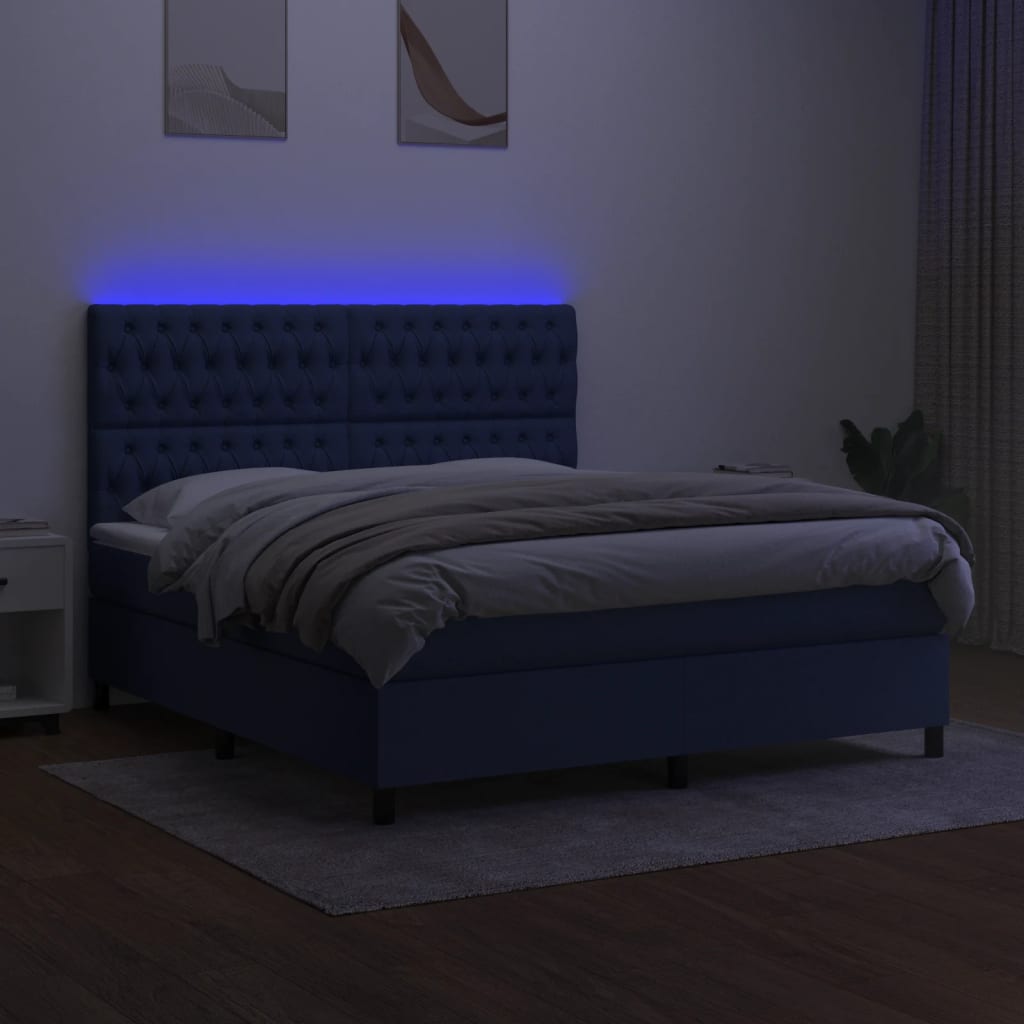 Krevet box spring s madracem LED plavi 160x200 cm od tkanine