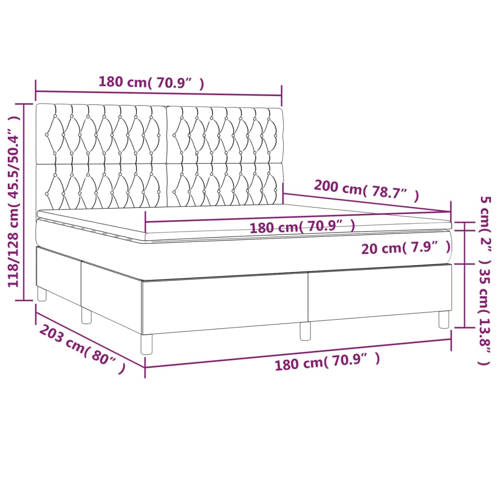 Krevet box spring s madracem LED smeđesivi 180x200 cm tkanina