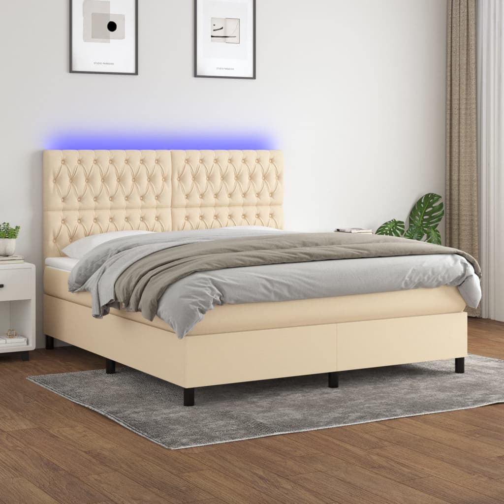 Krevet box spring s madracem LED krem 180x200 cm od tkanine