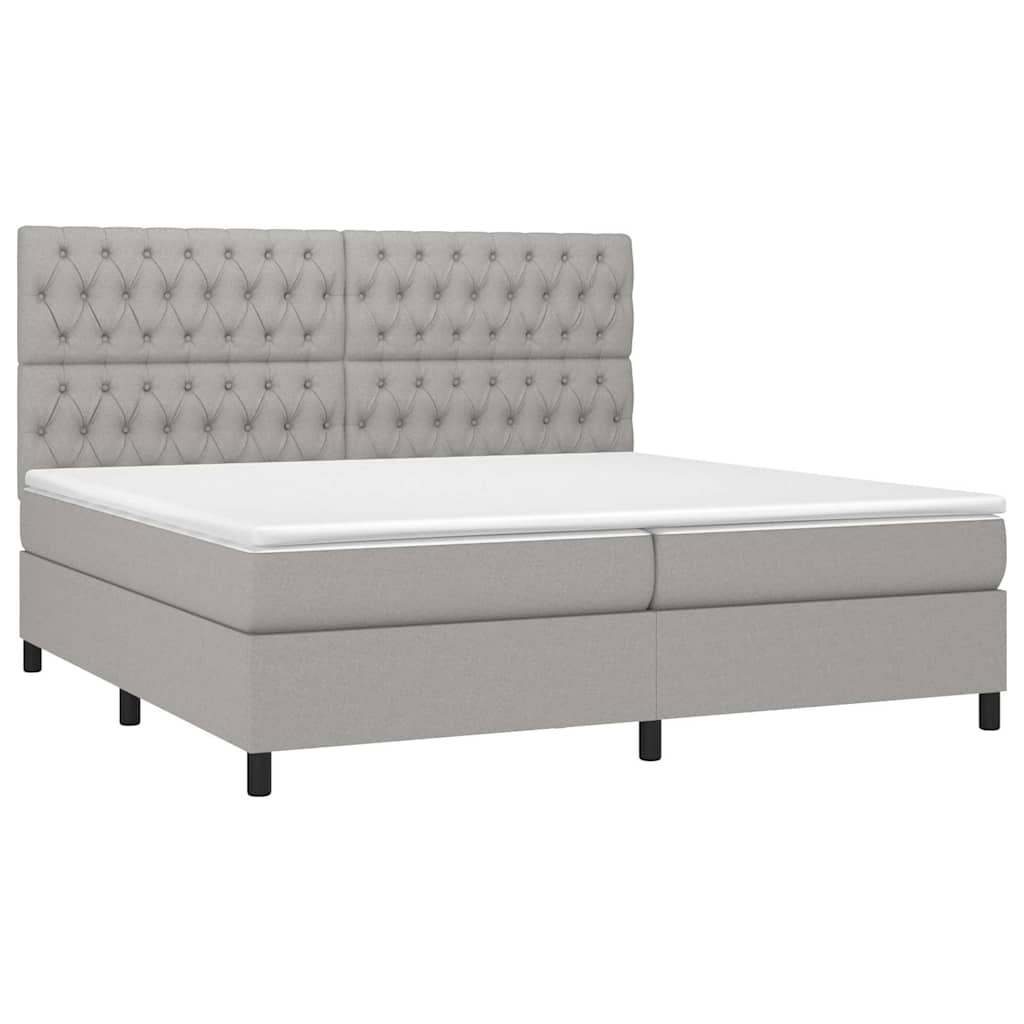 Krevet box spring s madracem LED svjetlosivi 200x200 cm tkanina