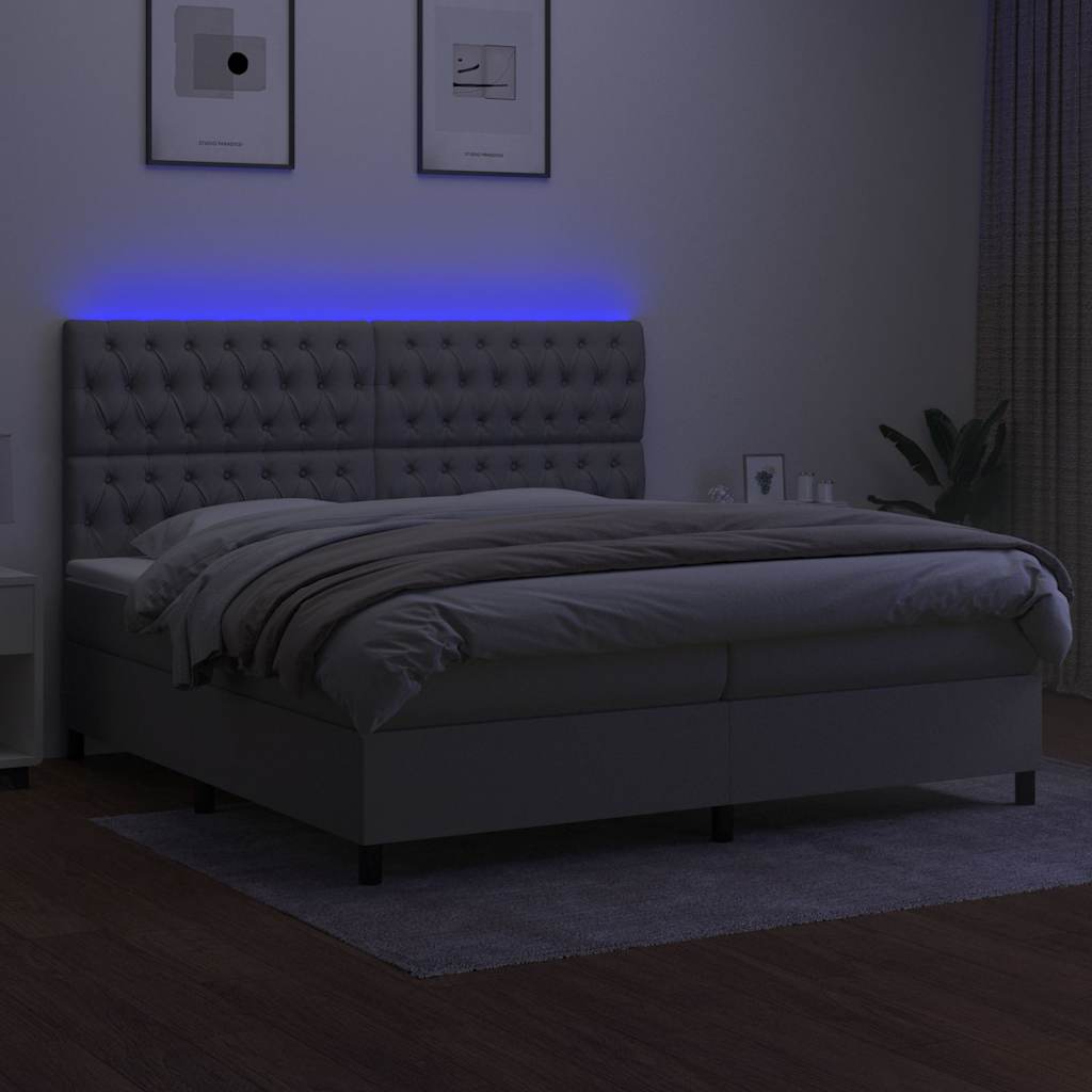 Krevet box spring s madracem LED svjetlosivi 200x200 cm tkanina