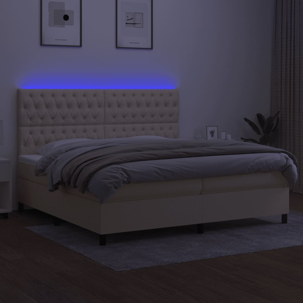 Krevet box spring s madracem LED krem 200x200 cm od tkanine