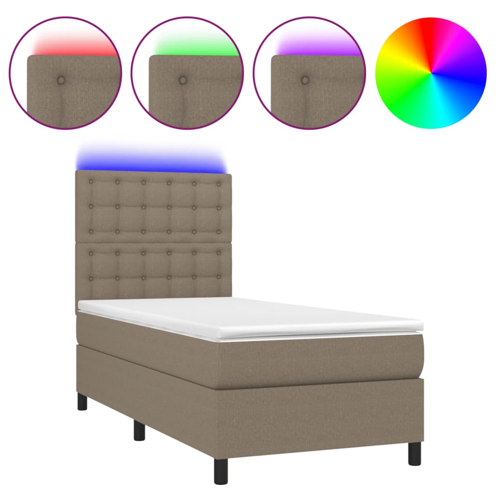 Krevet box spring s madracem LED smeđesivi 80 x 200 cm tkanina