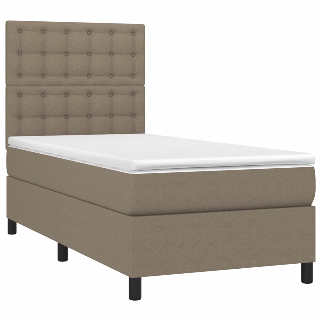 Krevet box spring s madracem LED smeđesivi 80 x 200 cm tkanina