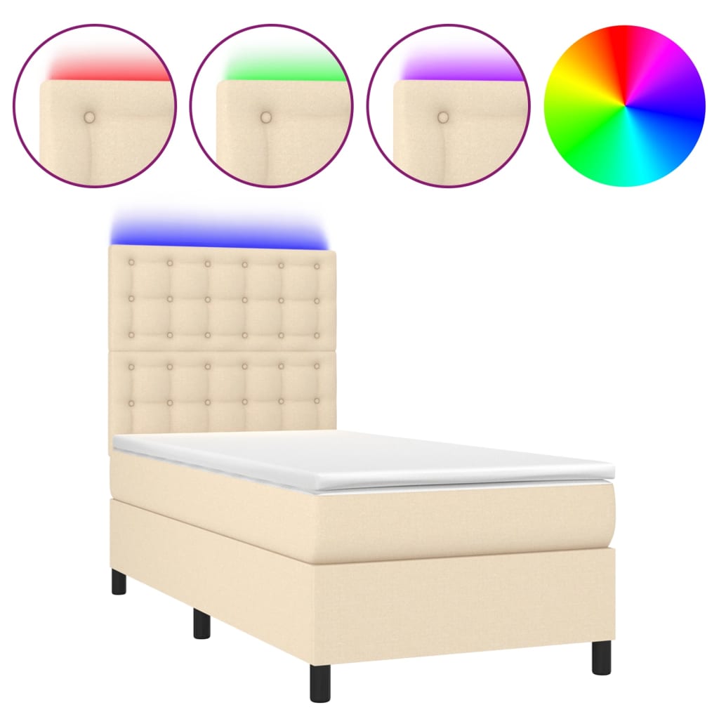 Krevet box spring s madracem LED krem 80 x 200 cm od tkanine