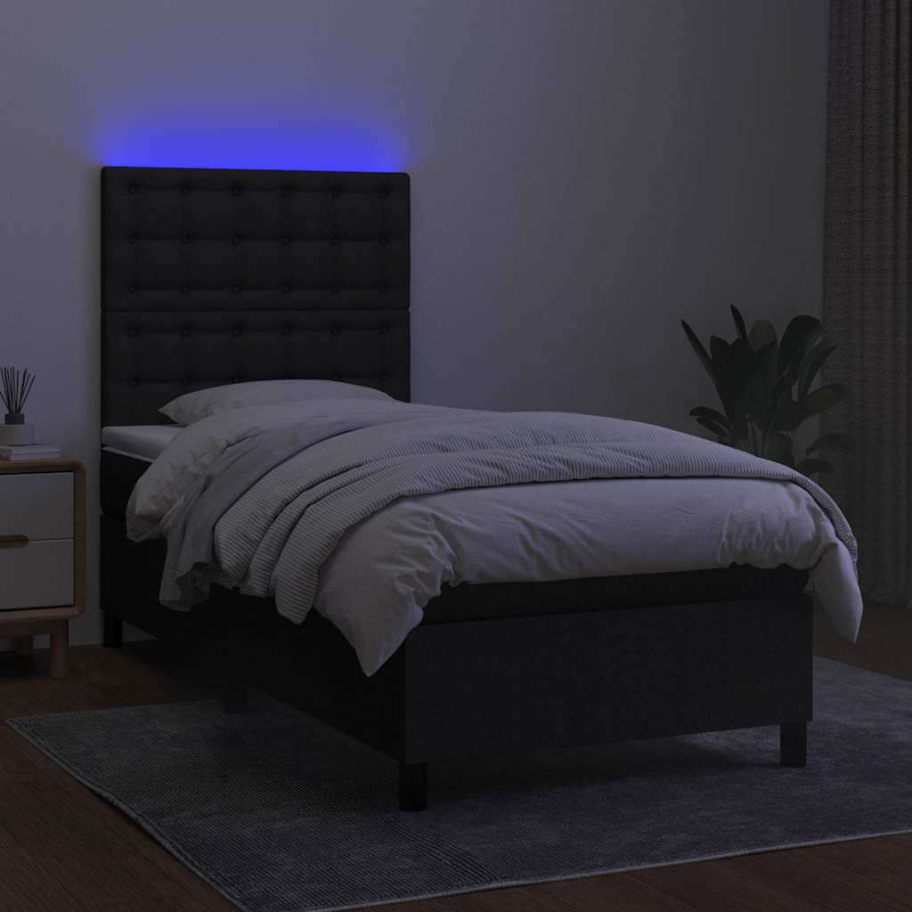 Krevet box spring s madracem LED crni 90x200 cm od tkanine