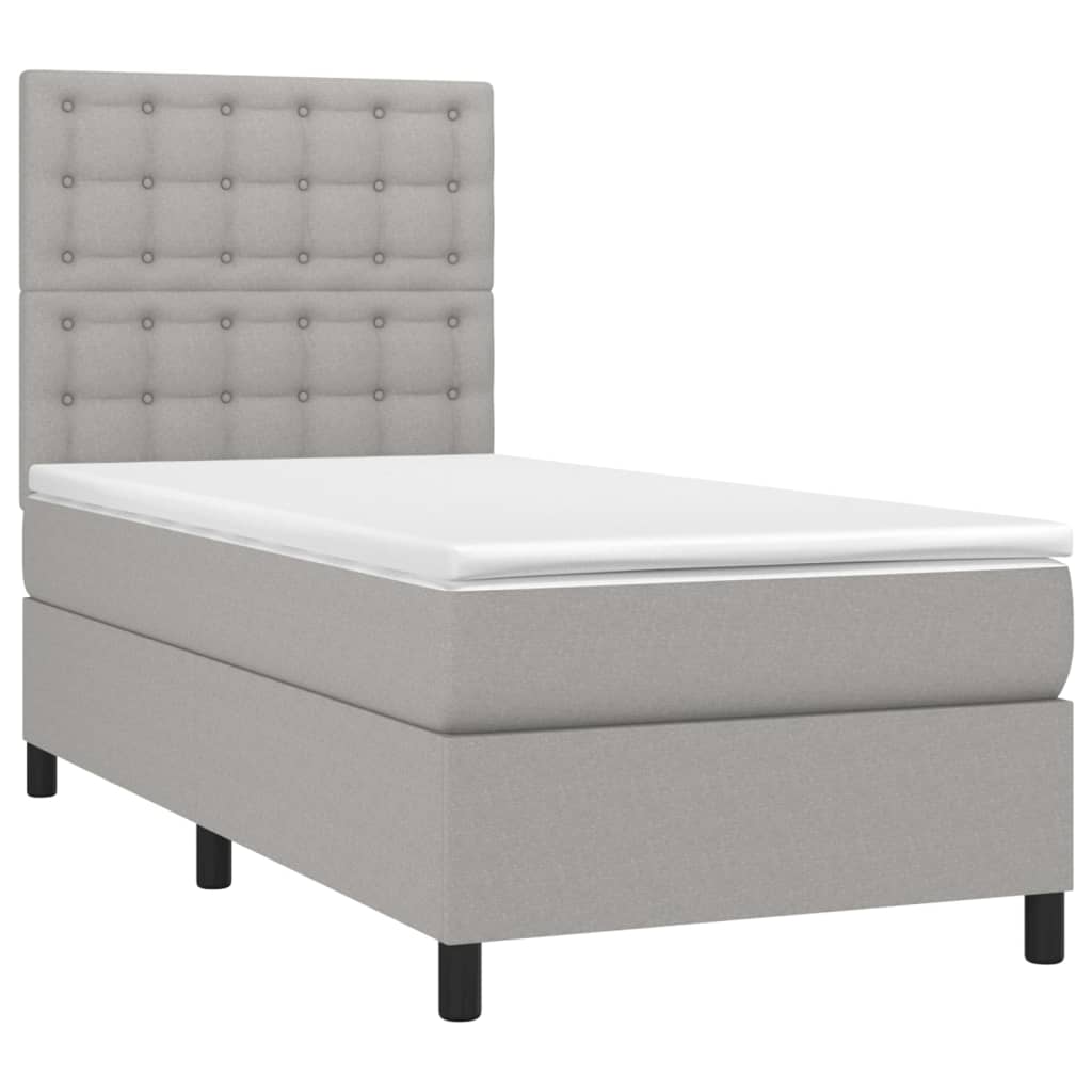 Krevet box spring s madracem LED svjetlosivi 100x200 cm tkanina