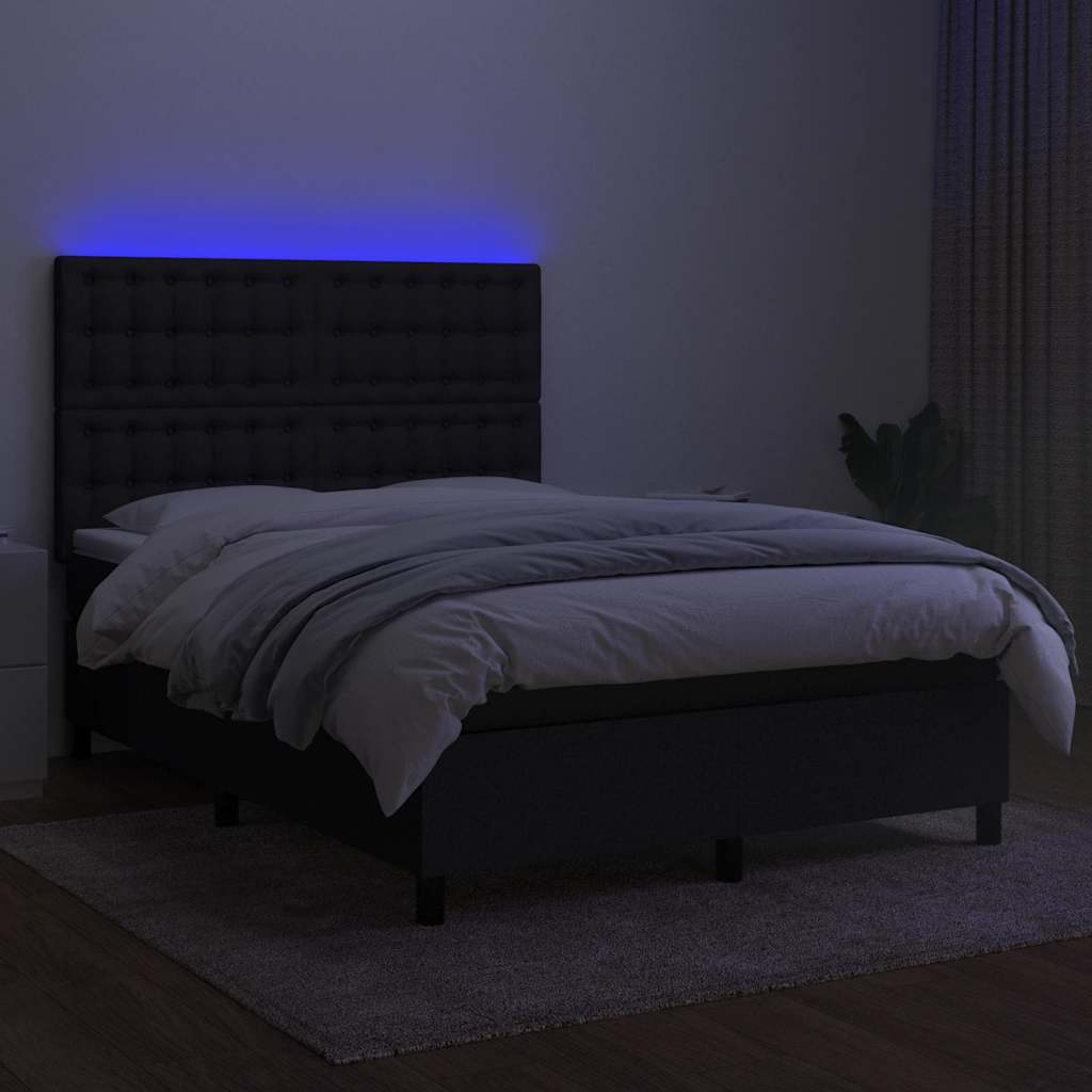 Krevet box spring s madracem LED crni 140x190 cm od tkanine