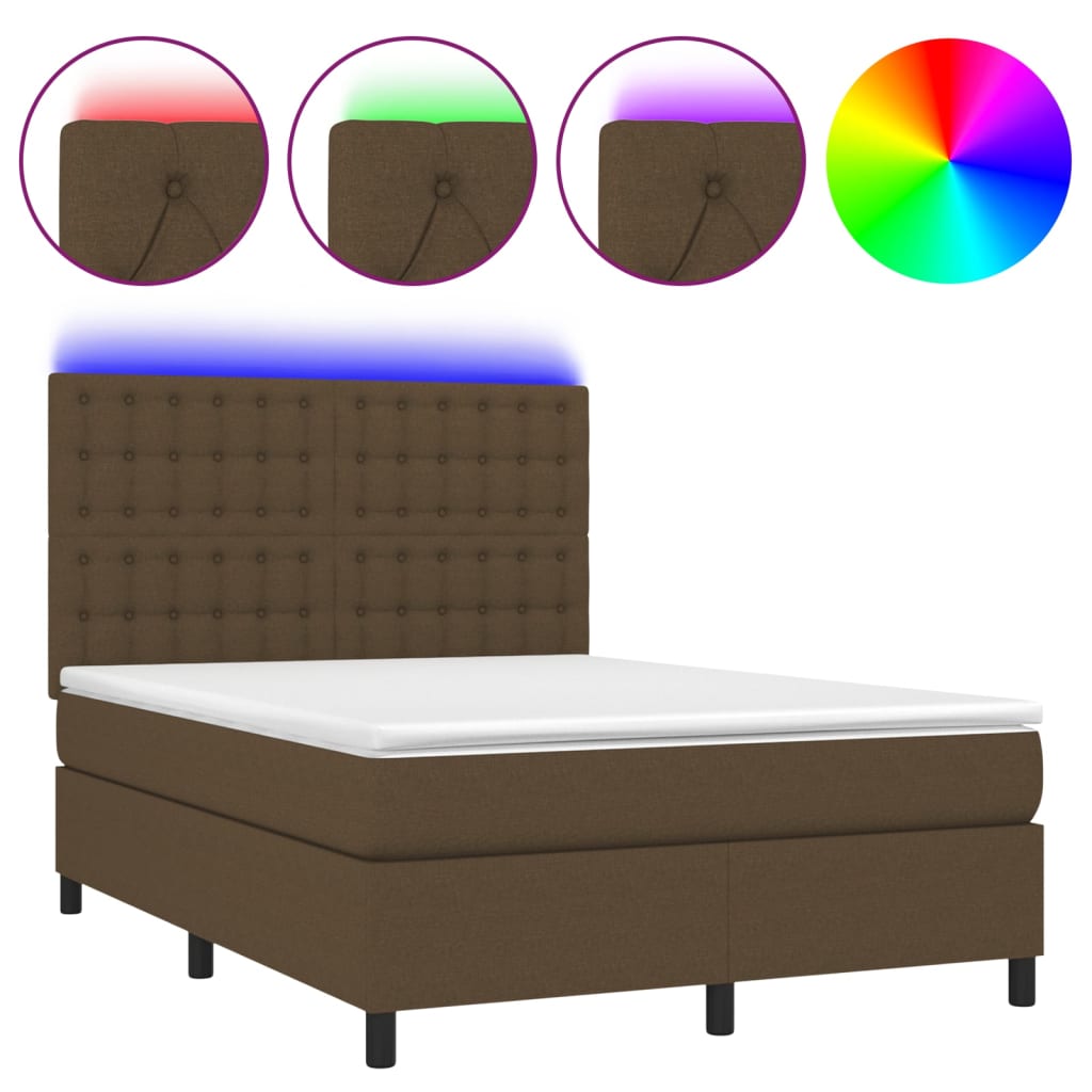 Krevet box spring s madracem LED tamnosmeđi 140x190 cm tkanina