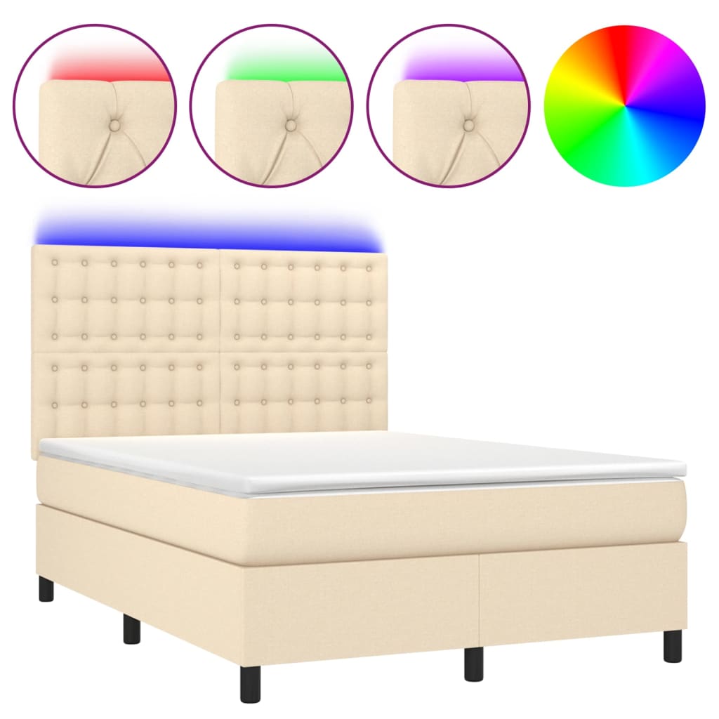 Krevet box spring s madracem LED krem 140x190 cm od tkanine