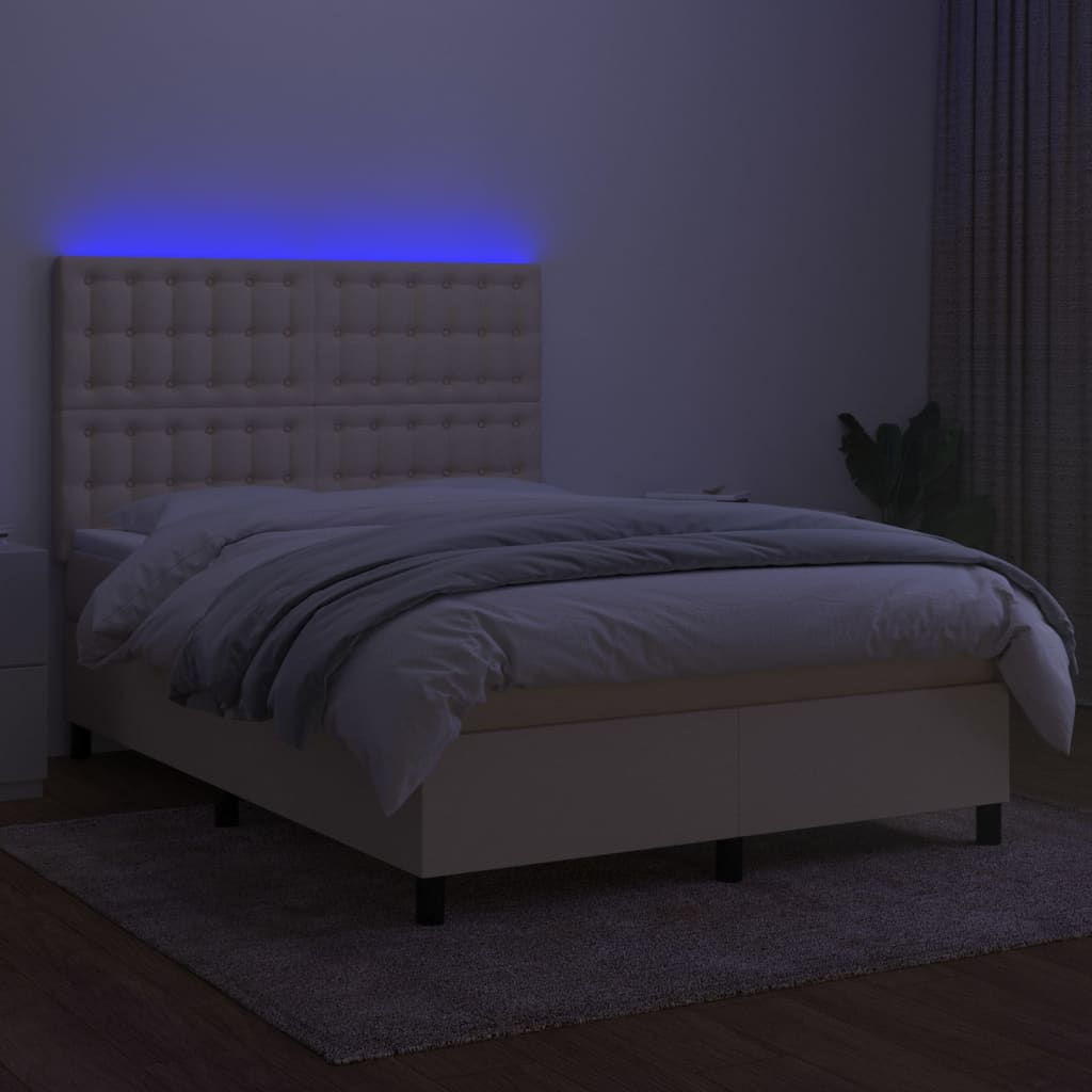 Krevet box spring s madracem LED krem 140x190 cm od tkanine