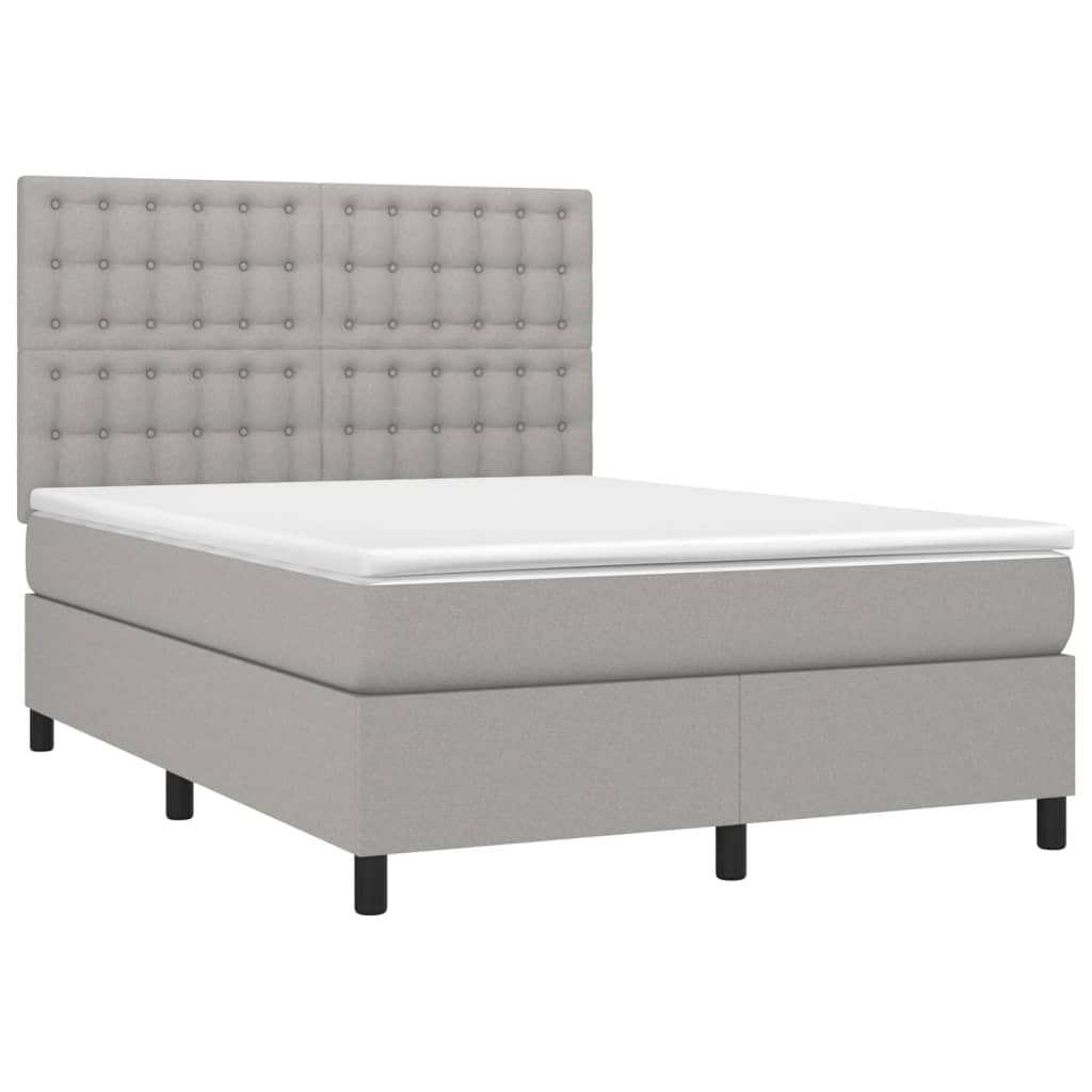 Krevet box spring s madracem LED svjetlosivi 140x200 cm tkanina